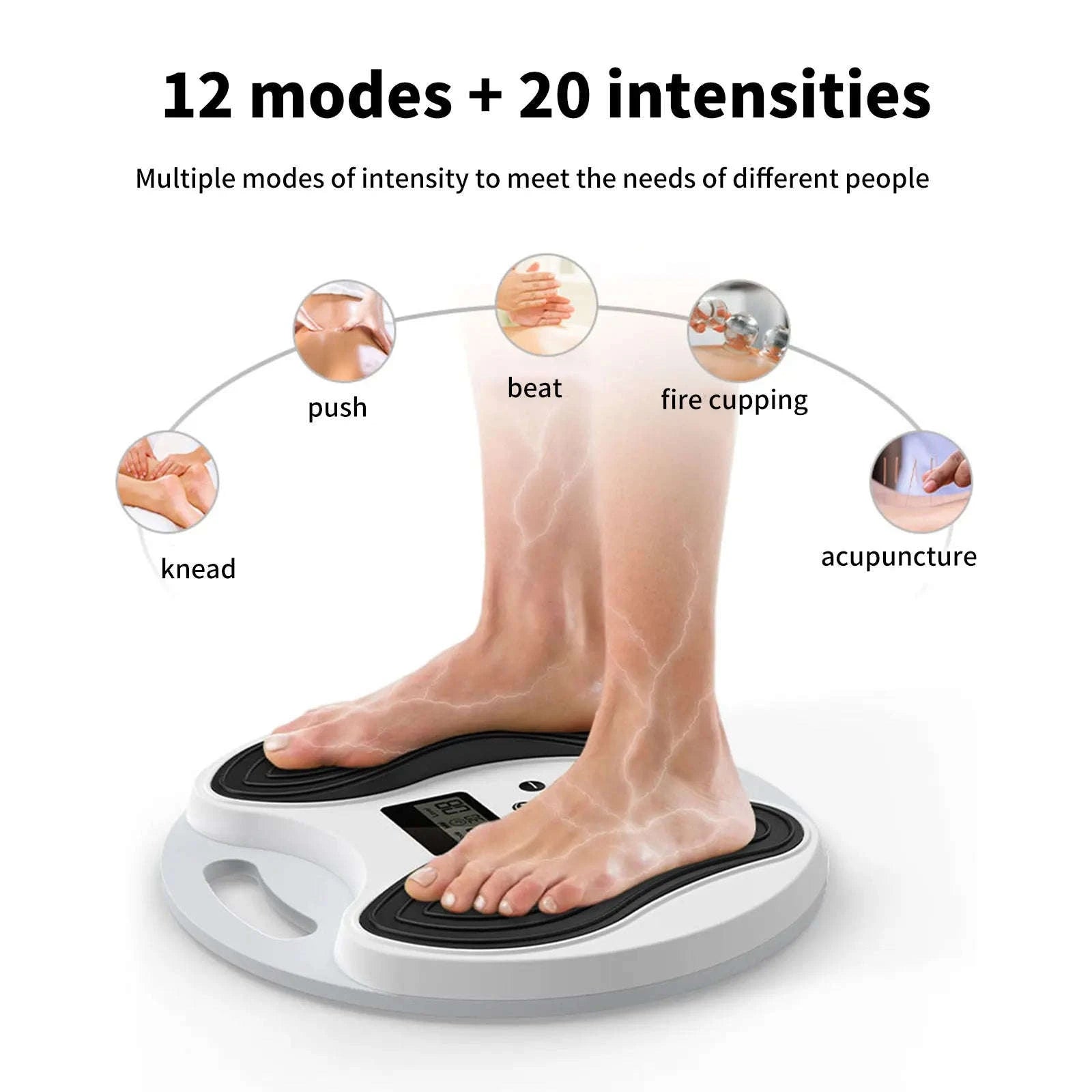 EMS TENS Foot Massager with 12 Modes & 20 Levels for Pain Relief-white / france
