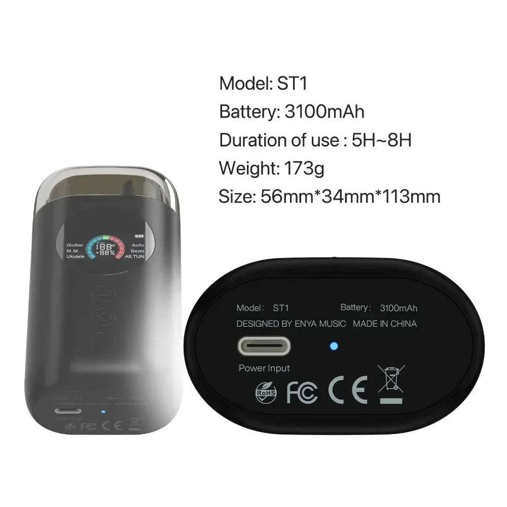 Enya Smart Automatic Guitar Tuner with LCD Screen, Metronome & String Winder-Black