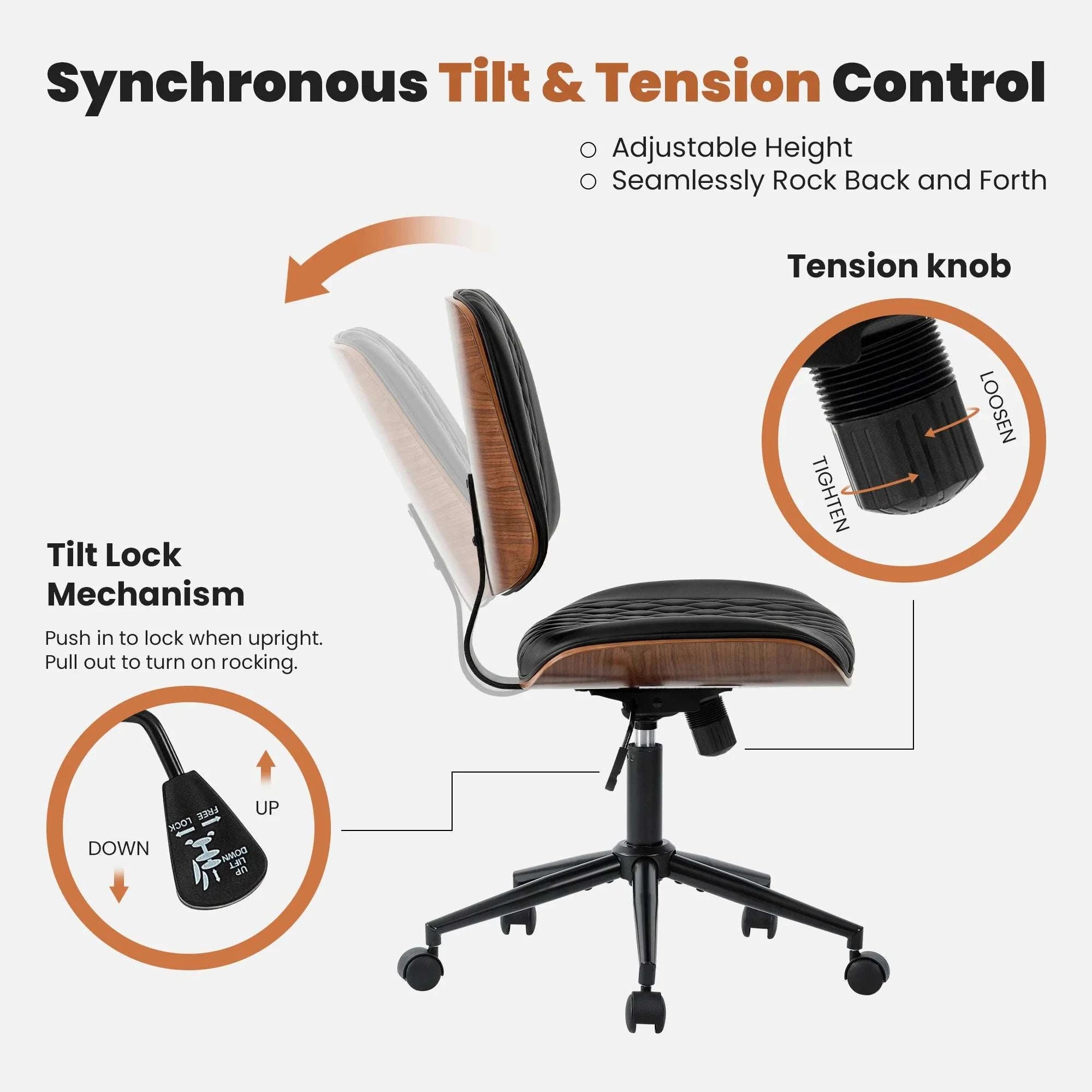Ergonomic Armless Office Chair with Adjustable Height & Swivel-black / United States