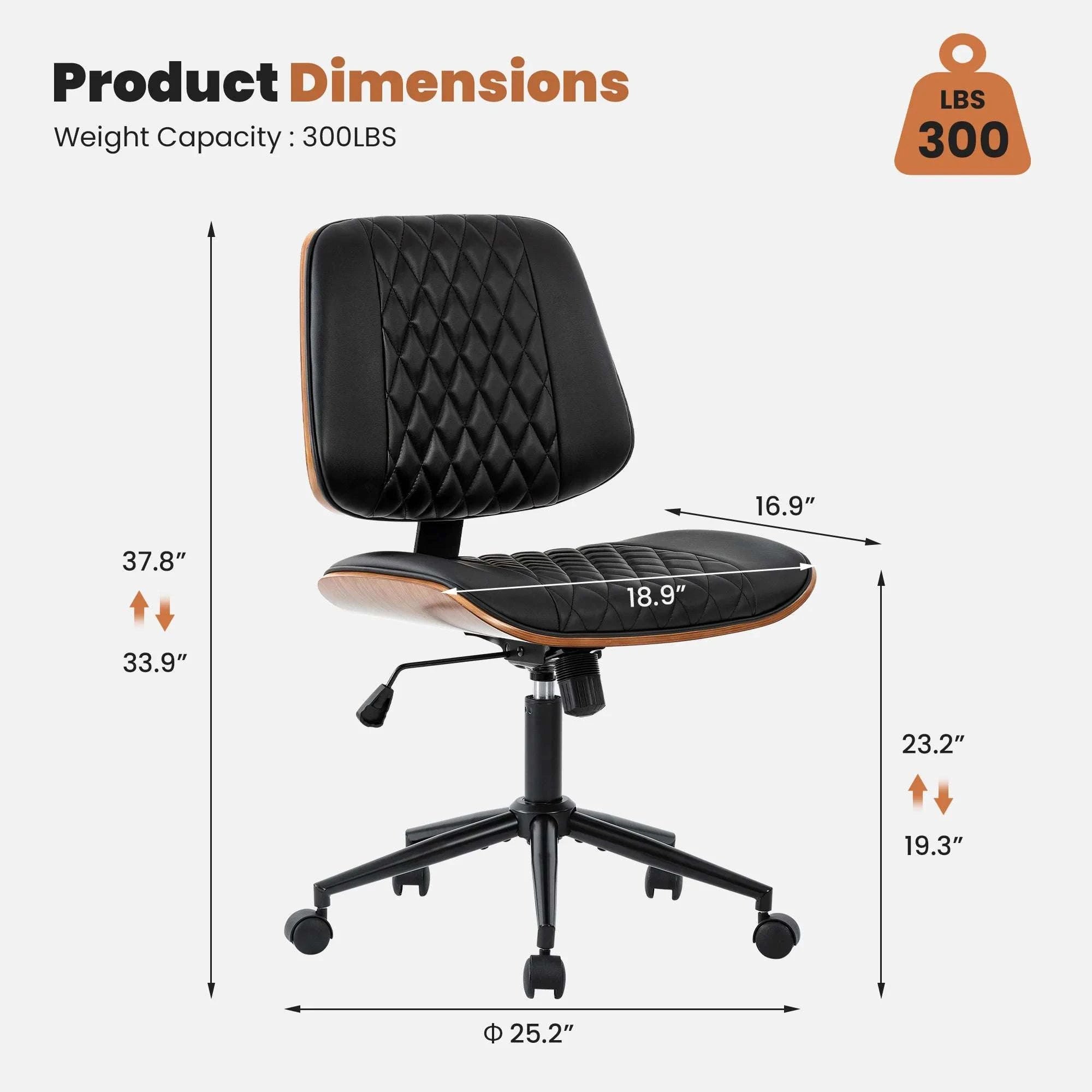 Ergonomic Armless Office Chair with Adjustable Height & Swivel-black / United States