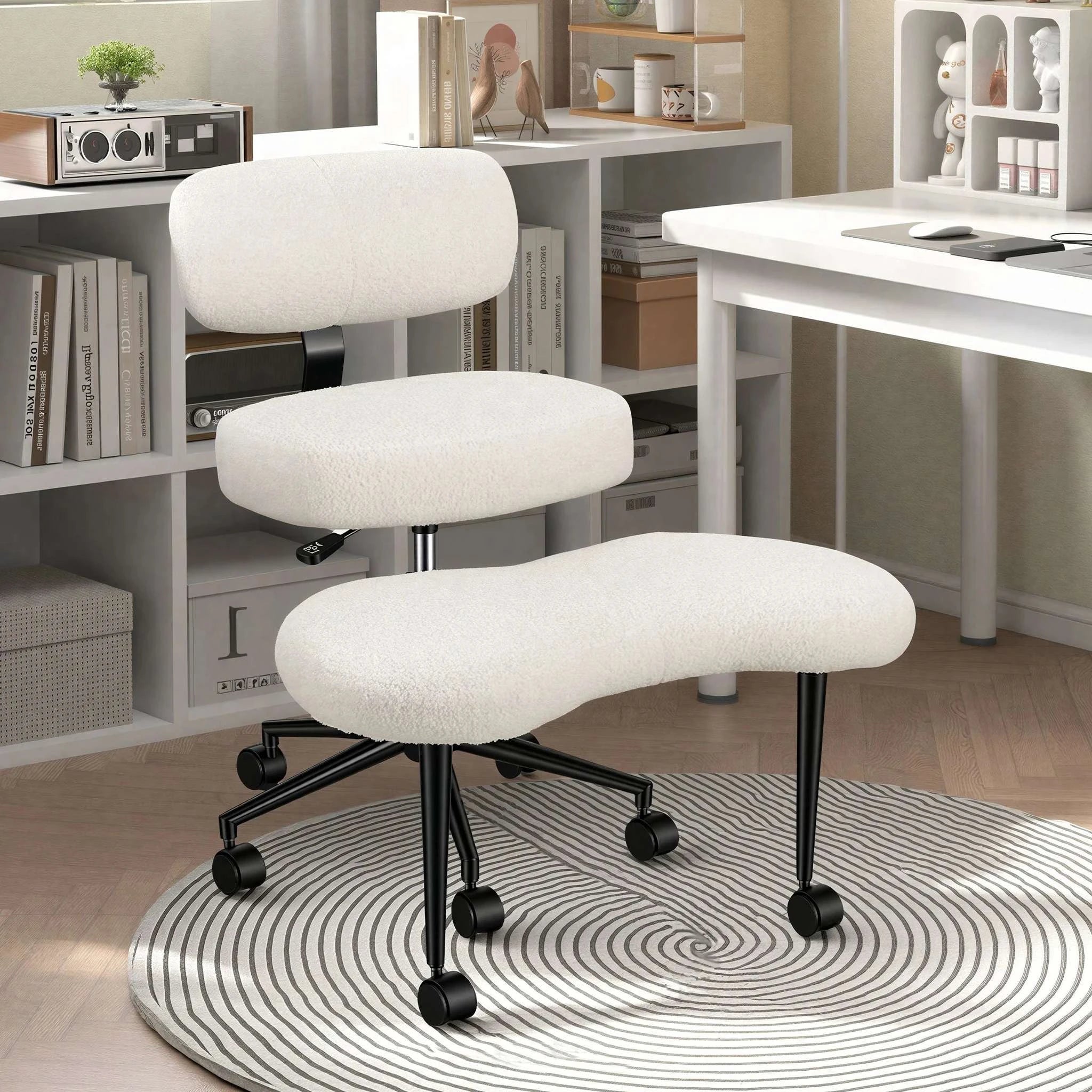 Ergonomic Armless Office Chair with Lumbar Support and Swivel Wheels-Teddy Pink / United States