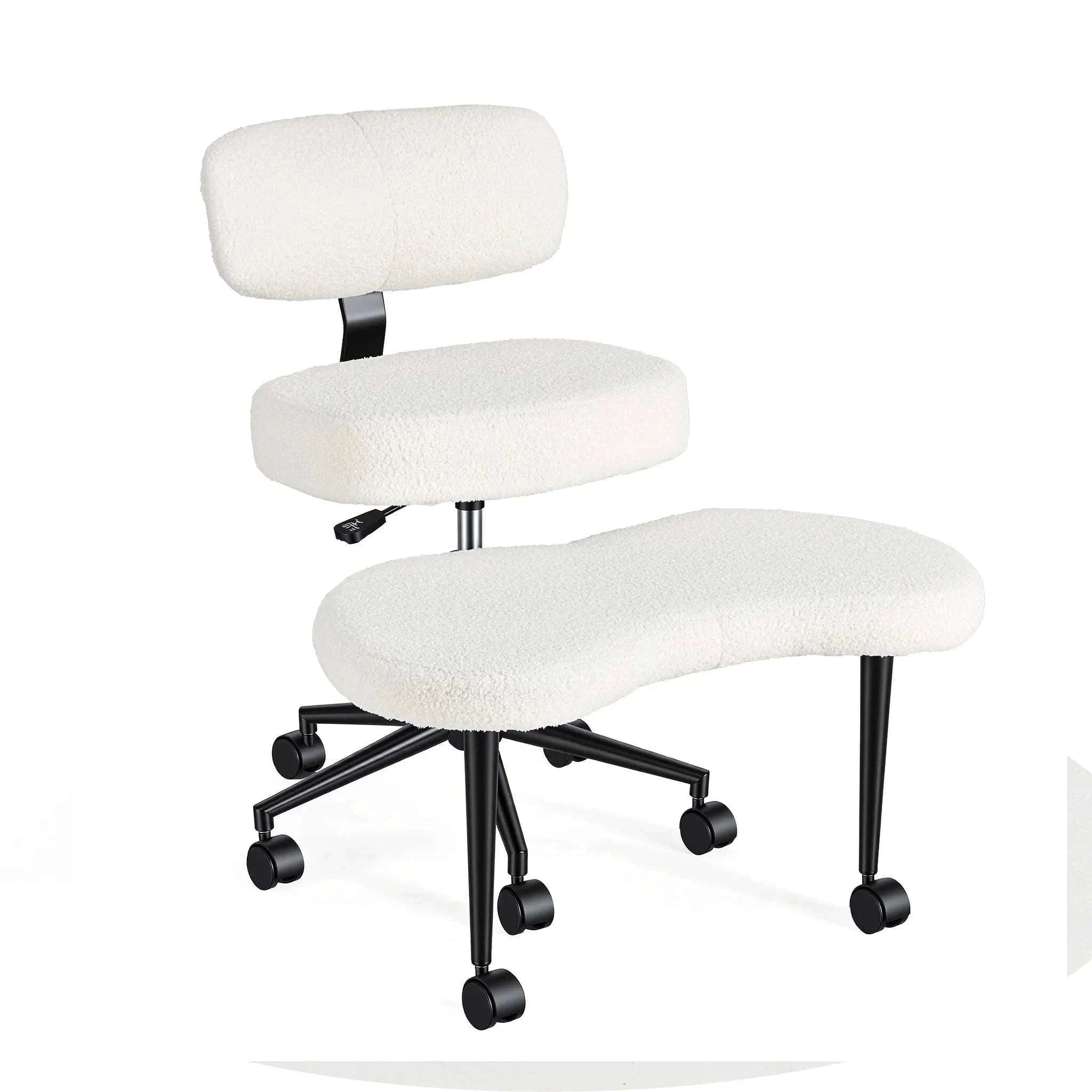 Ergonomic Armless Office Chair with Lumbar Support and Swivel Wheels-Teddy Pink / United States
