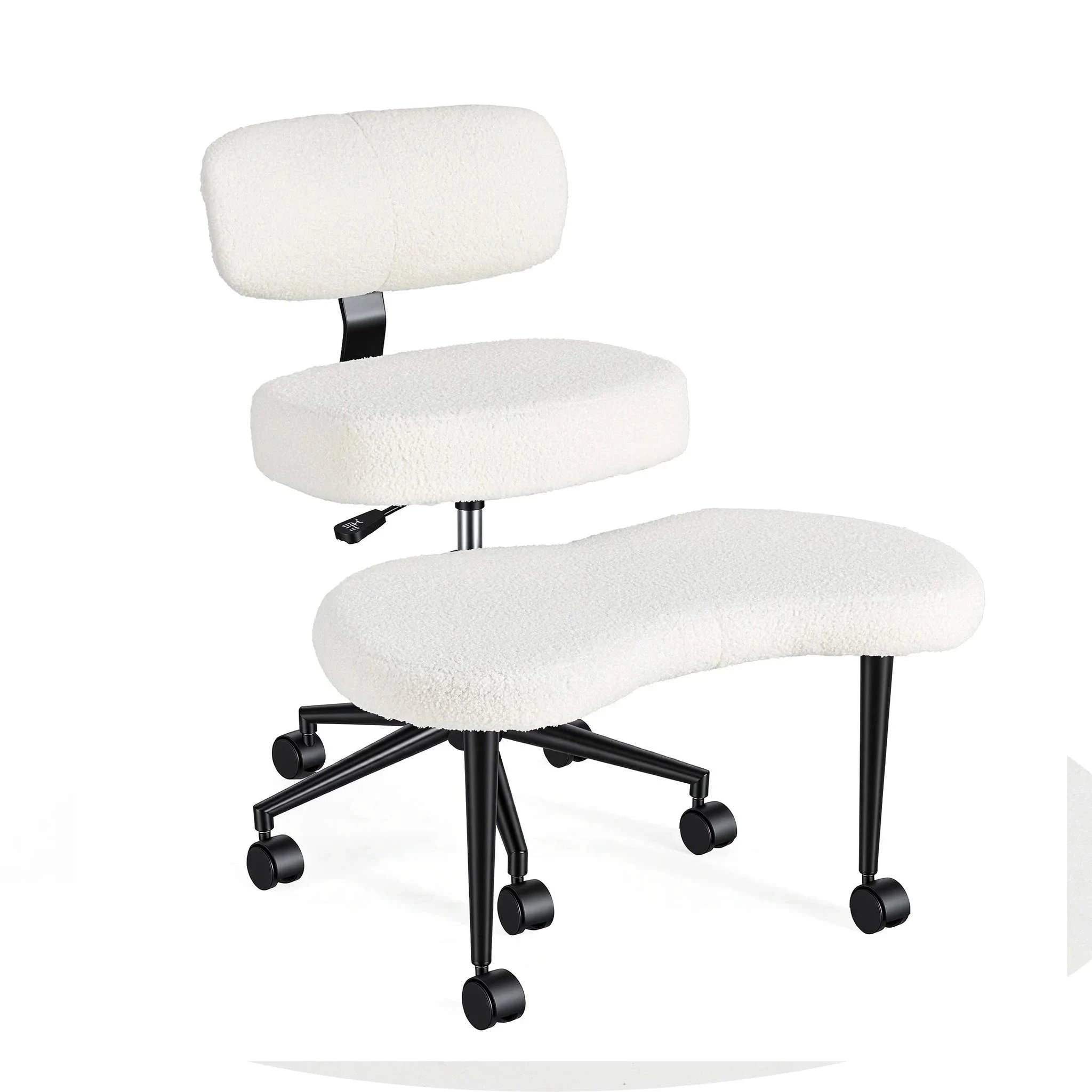 Ergonomic Armless Office Chair with Lumbar Support and Swivel Wheels-Teddy Pink / United States