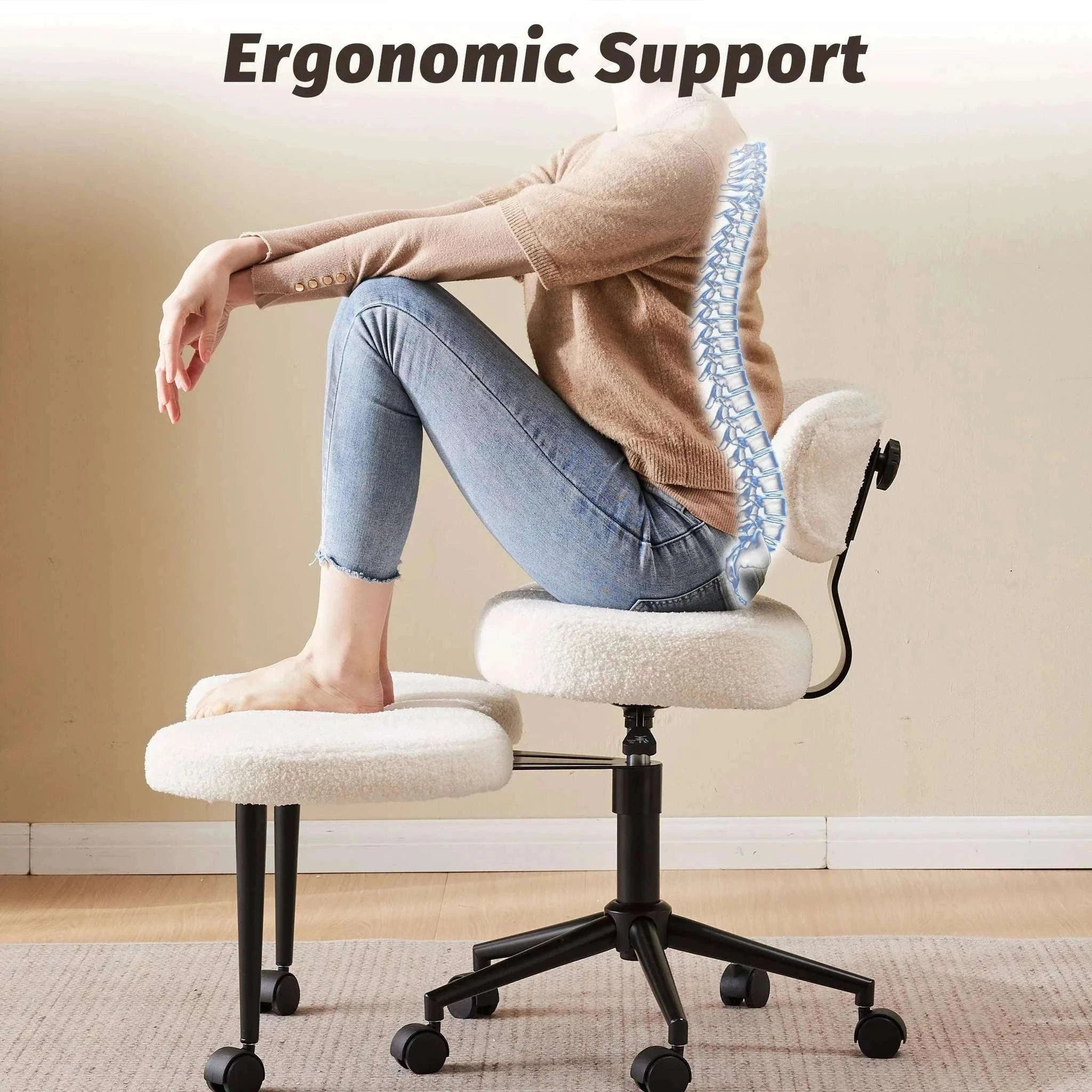 Ergonomic Armless Office Chair with Lumbar Support and Swivel Wheels-Teddy Pink / United States