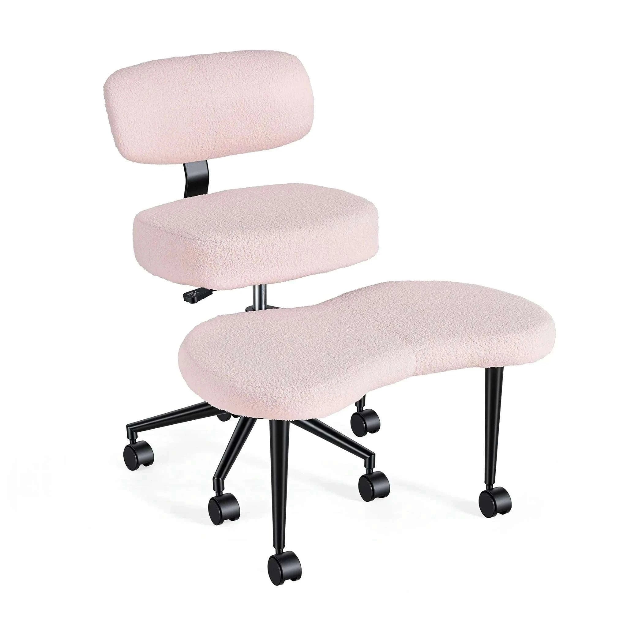 Ergonomic Armless Office Chair with Lumbar Support and Swivel Wheels-Teddy Pink / United States