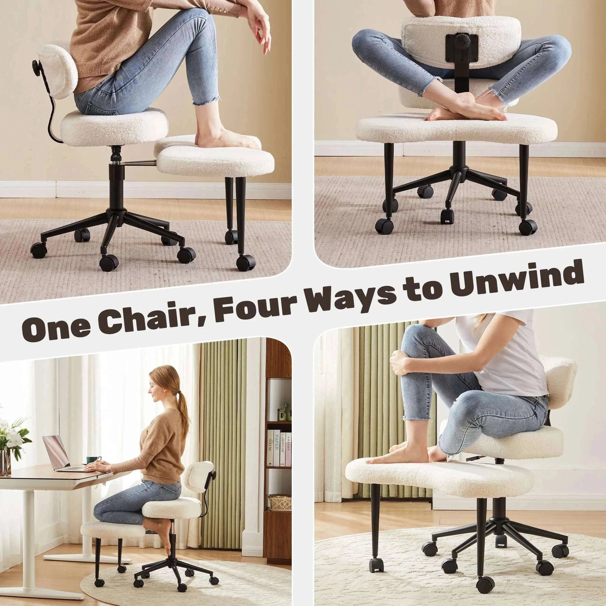 Ergonomic Armless Office Chair with Lumbar Support and Swivel Wheels-Teddy Pink / United States