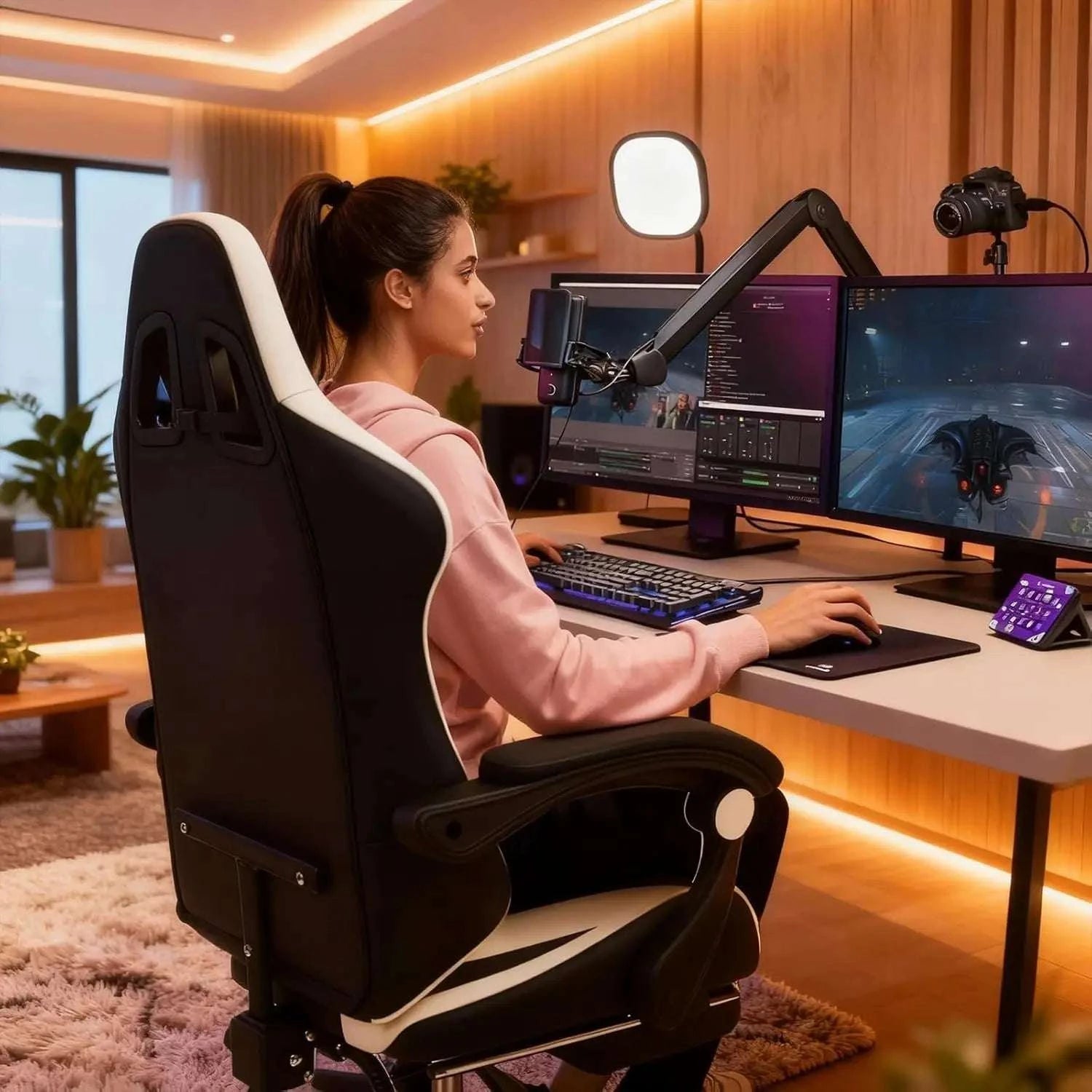 Ergonomic Gaming Chair with Footrest & Recliner, Adjustable Height-United States / Red black
