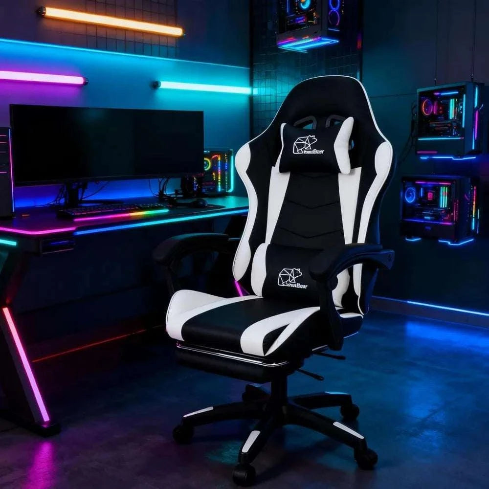 Ergonomic Gaming Chair with Footrest & Recliner, Adjustable Height-United States / Red black