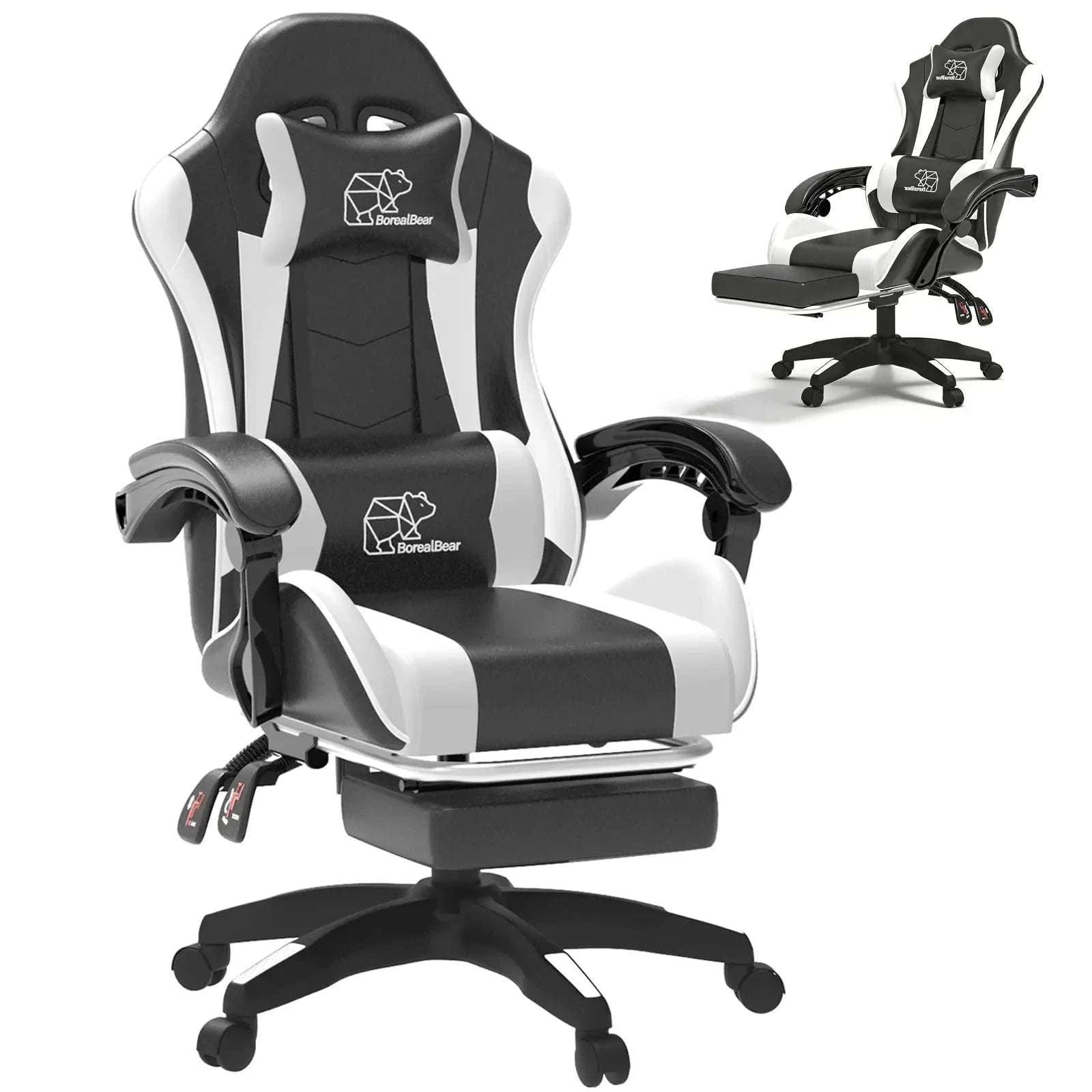 Ergonomic Gaming Chair with Footrest & Recliner, Adjustable Height-United States / Red black