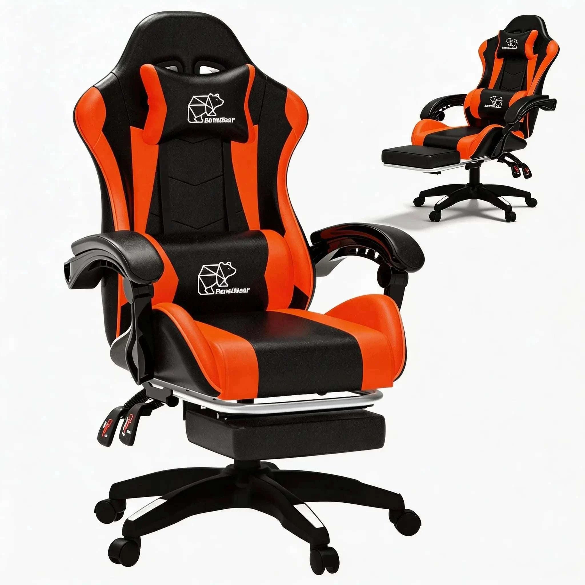 Ergonomic Gaming Chair with Footrest & Recliner, Adjustable Height-United States / Red black