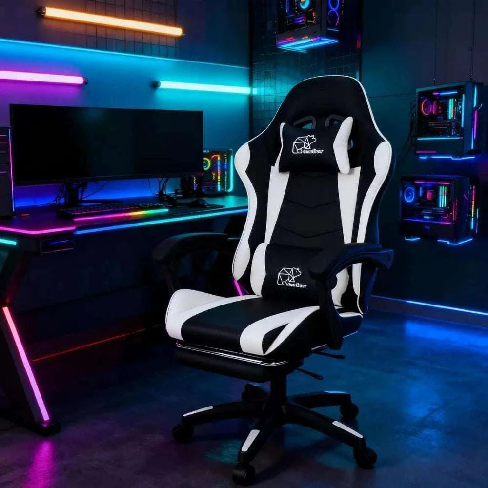 Ergonomic Gaming Chair with Footrest & Recliner, Adjustable Height-United States / Red black