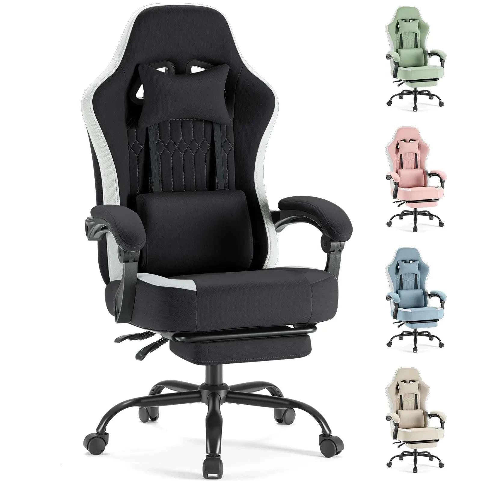Ergonomic Gaming Chair with Lumbar Support, Recline & Footrest-Pink / United States