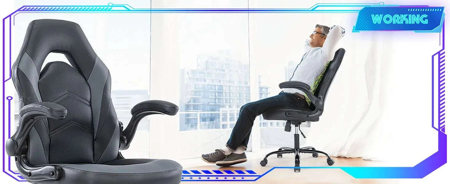 Ergonomic Gaming Office Chair with Flip-Up Armrests & Adjustable Height-Blue / United States
