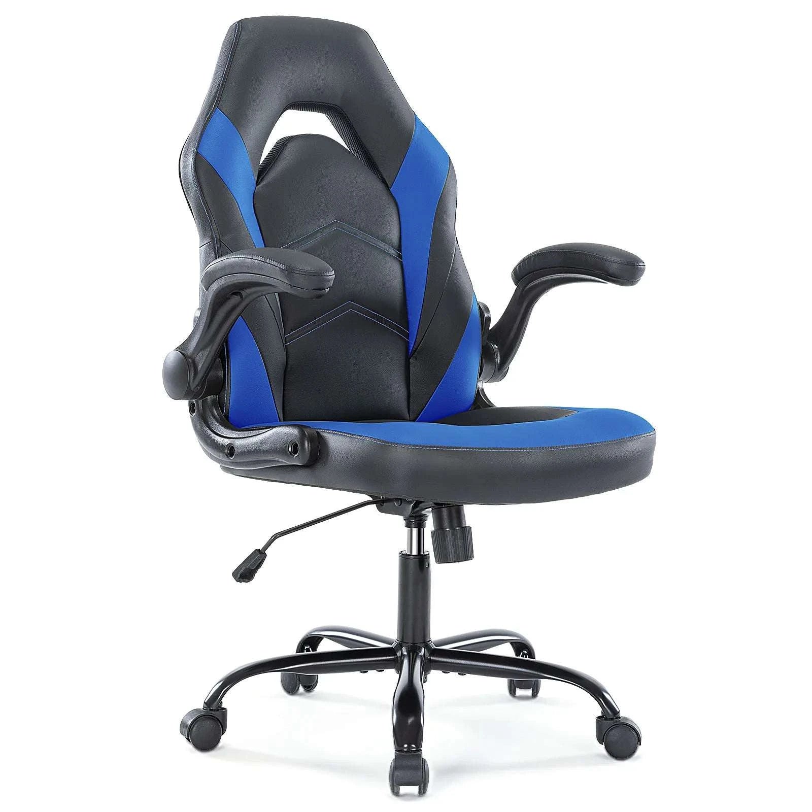 Ergonomic Gaming Office Chair with Flip-Up Armrests & Adjustable Height-Blue / United States