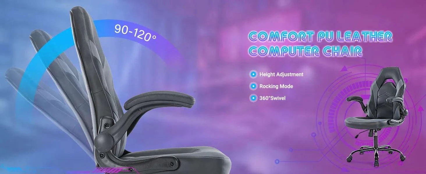 Ergonomic Gaming Office Chair with Flip-Up Armrests & Adjustable Height-Blue / United States
