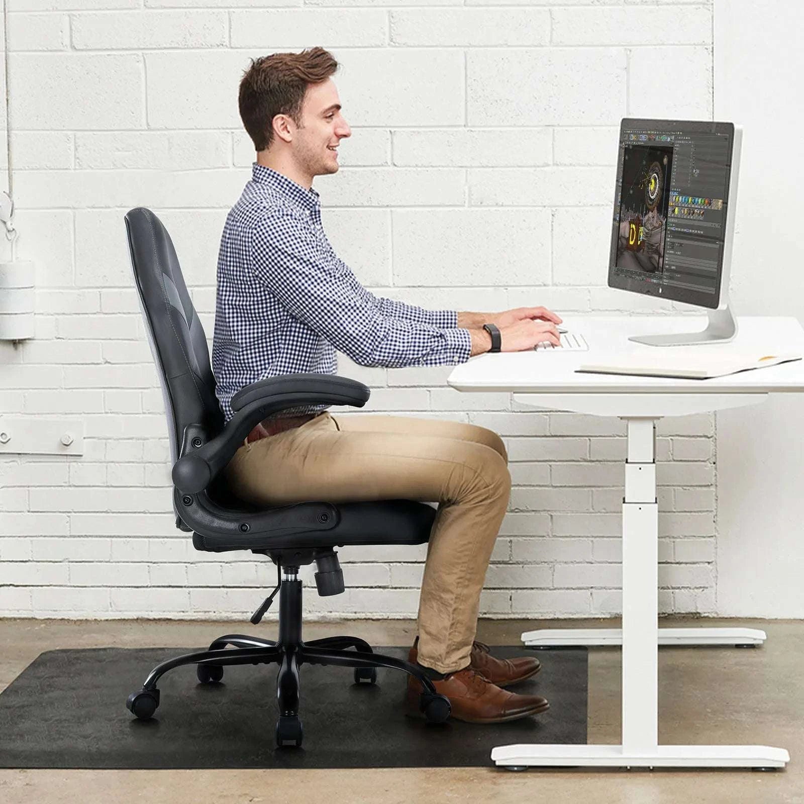 Ergonomic Gaming Office Chair with Flip-Up Armrests & Adjustable Height-Blue / United States