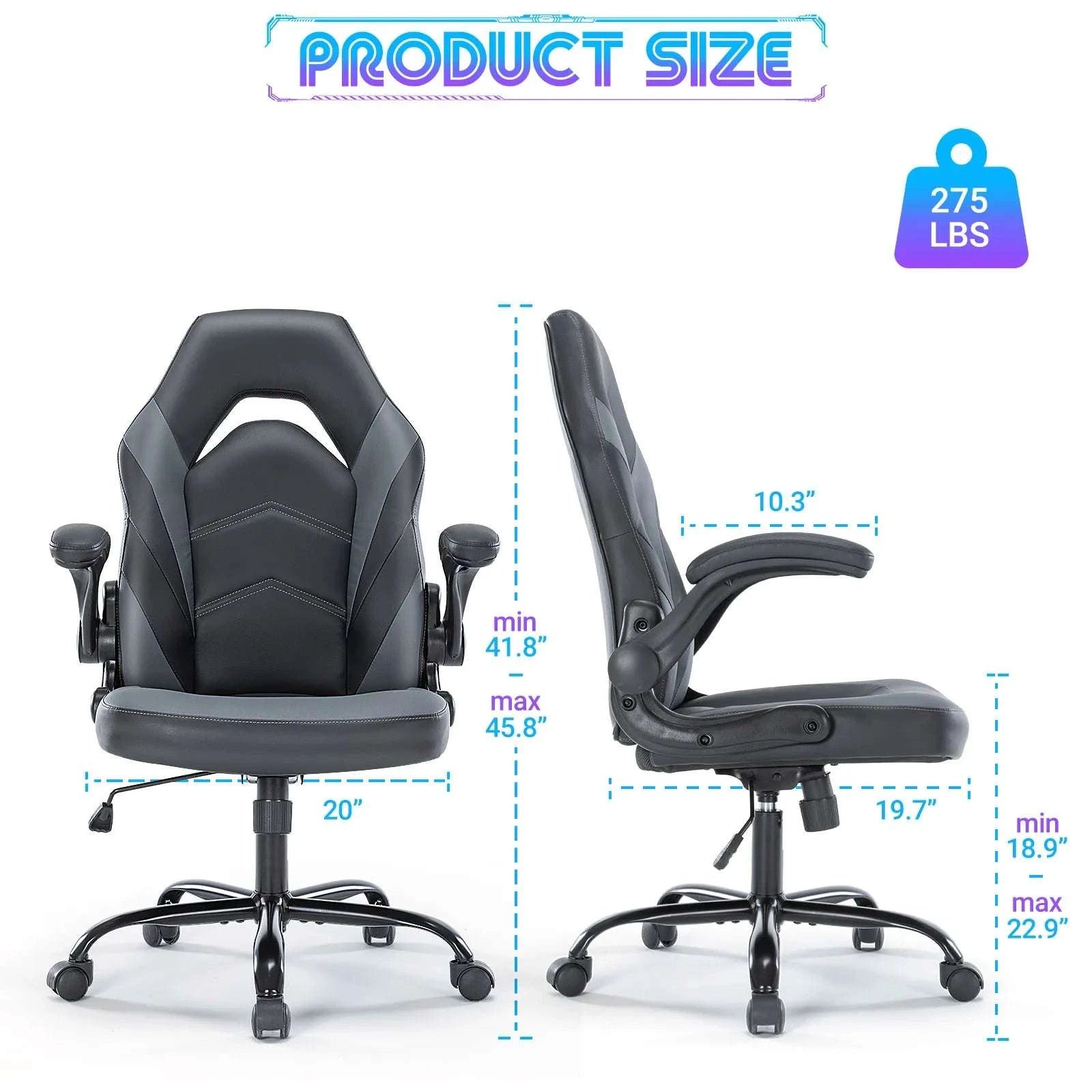 Ergonomic Gaming Office Chair with Flip-Up Armrests & Adjustable Height-Blue / United States
