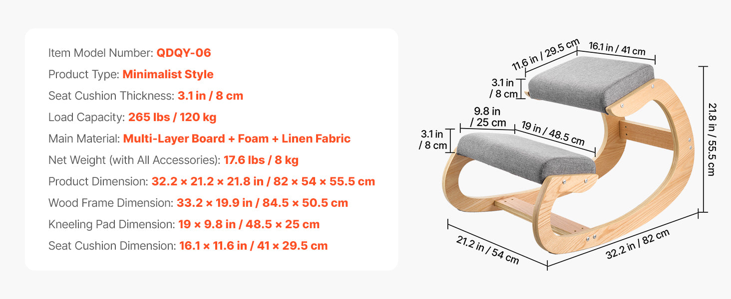 Sedia Ergonomica a Ginocchio con Struttura in Legno e Cuscini Spessi