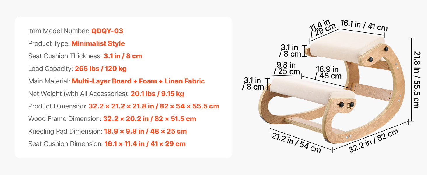 Sedia Ergonomica a Ginocchio con Struttura in Legno e Cuscini Spessi