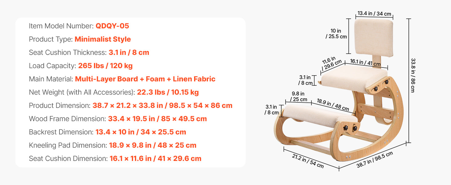 Sedia Ergonomica a Ginocchio con Struttura in Legno e Cuscini Spessi