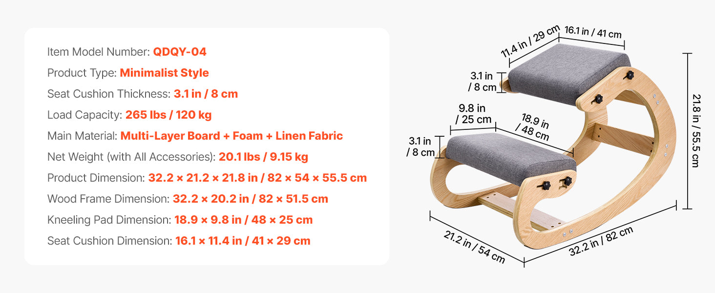 Sedia Ergonomica a Ginocchio con Struttura in Legno e Cuscini Spessi