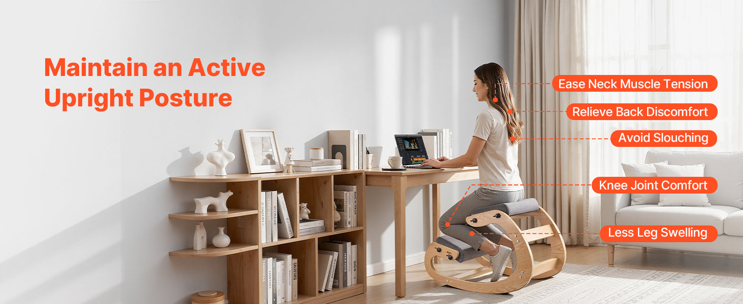 Sedia Ergonomica a Ginocchio con Struttura in Legno e Cuscini Spessi