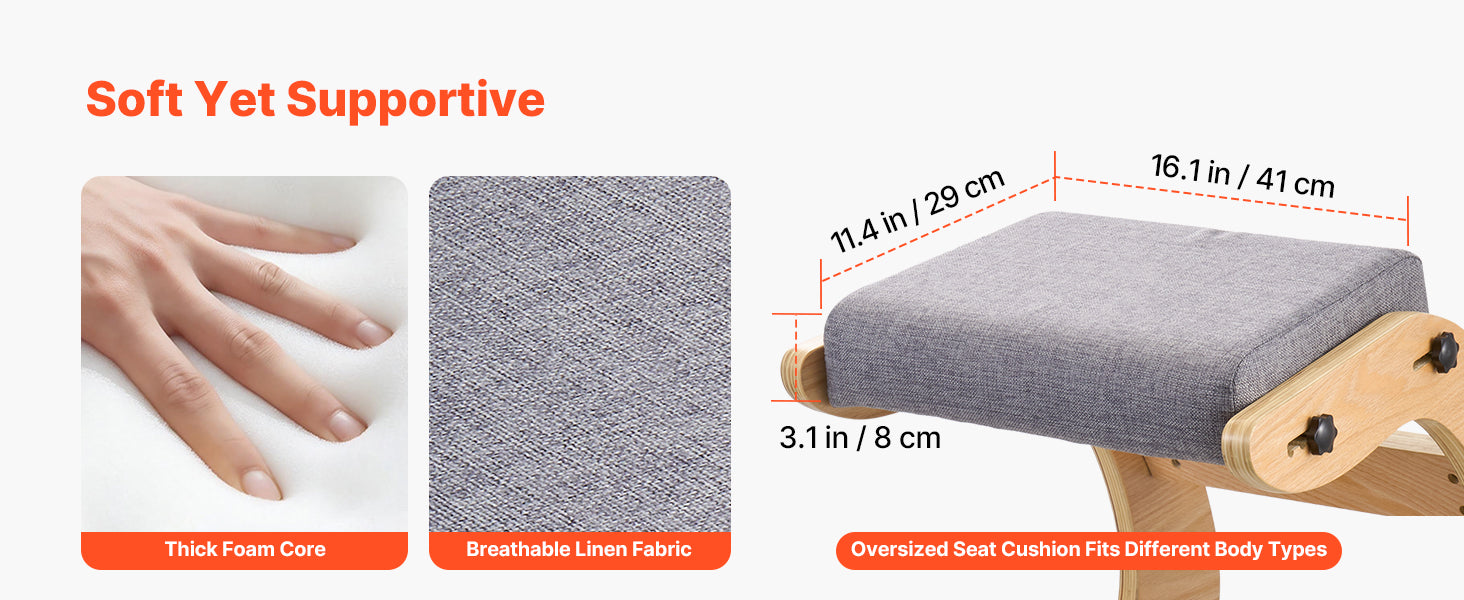 Sedia Ergonomica a Ginocchio con Struttura in Legno e Cuscini Spessi