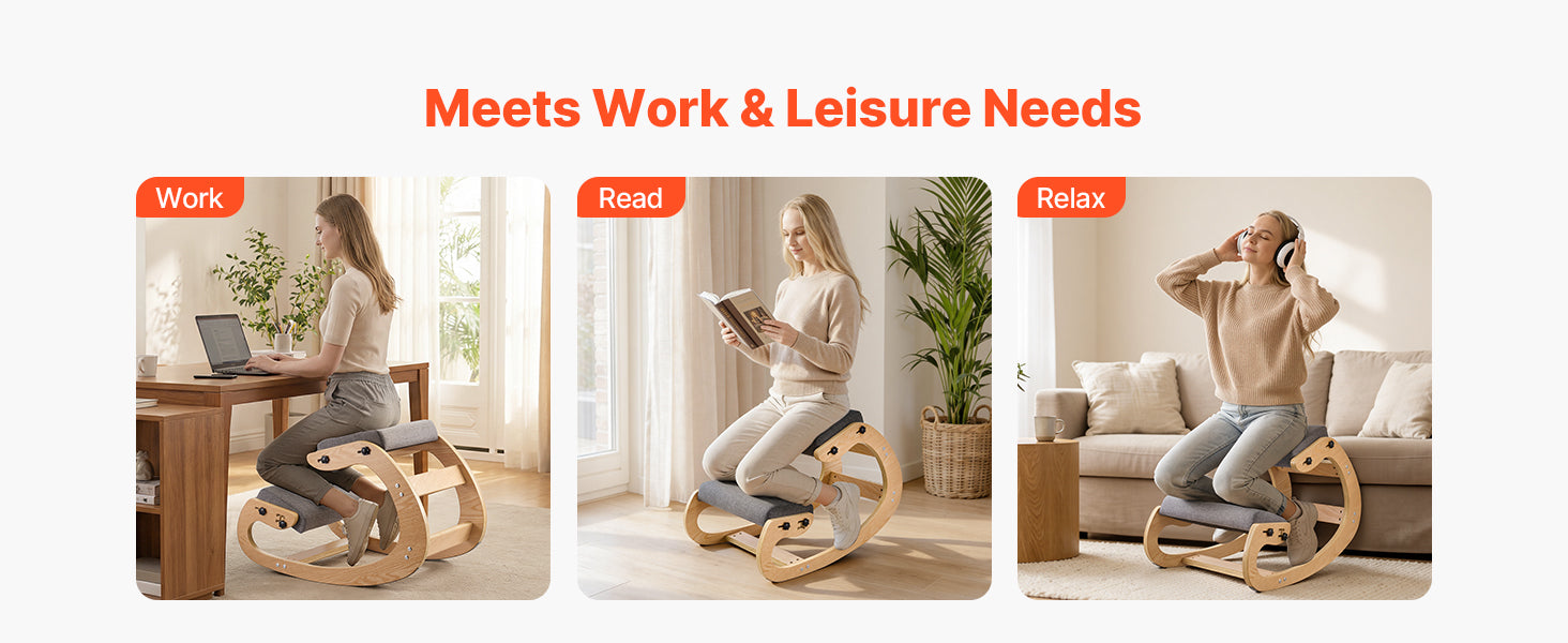 Sedia Ergonomica a Ginocchio con Struttura in Legno e Cuscini Spessi