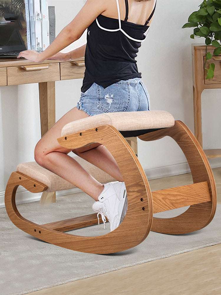 Ergonomic Kneeling Chair with Thick Cushion & Rocking Wood Frame-White Oak / CZECH REPUBLIC