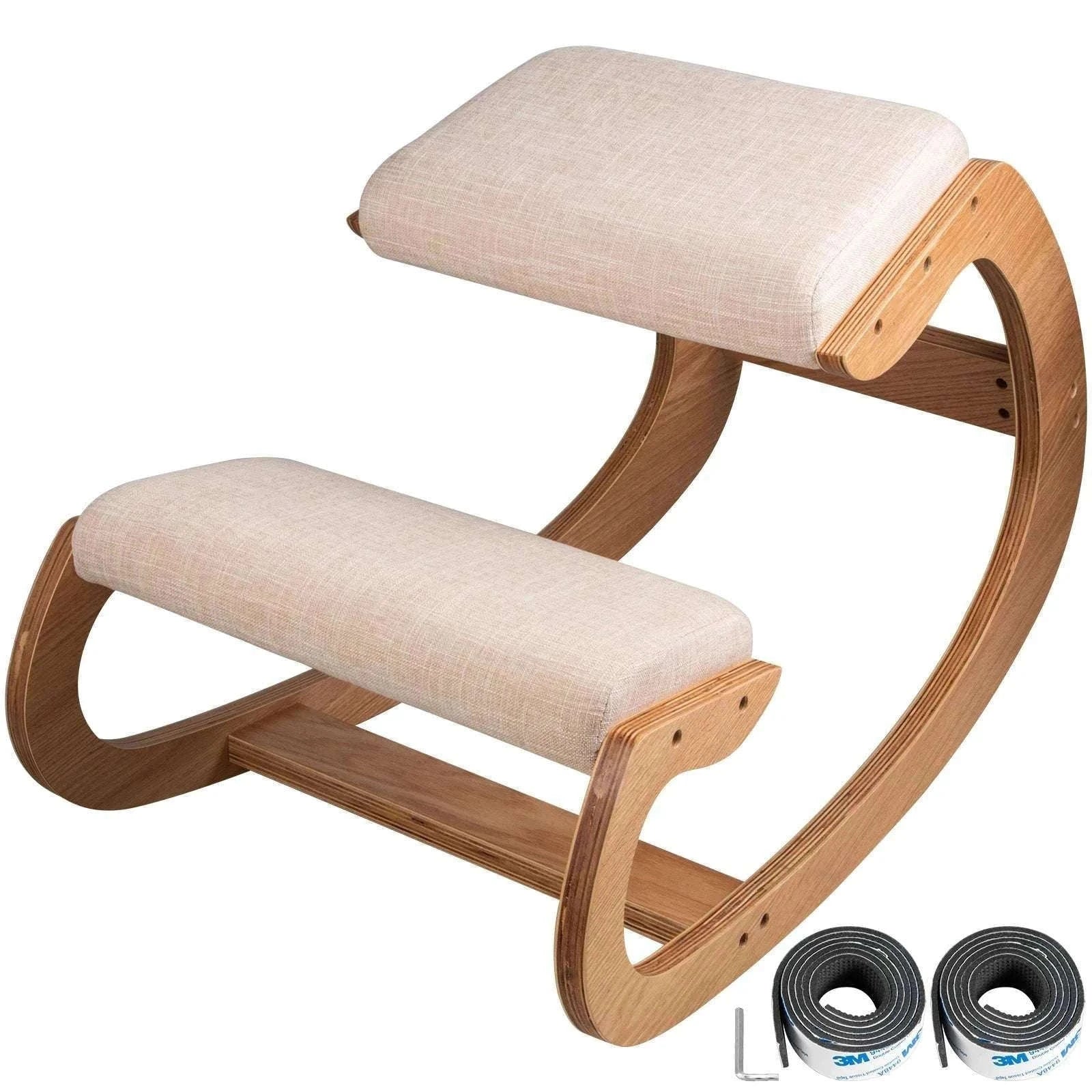 Ergonomic Kneeling Chair with Thick Cushion & Rocking Wood Frame-White Oak / CZECH REPUBLIC