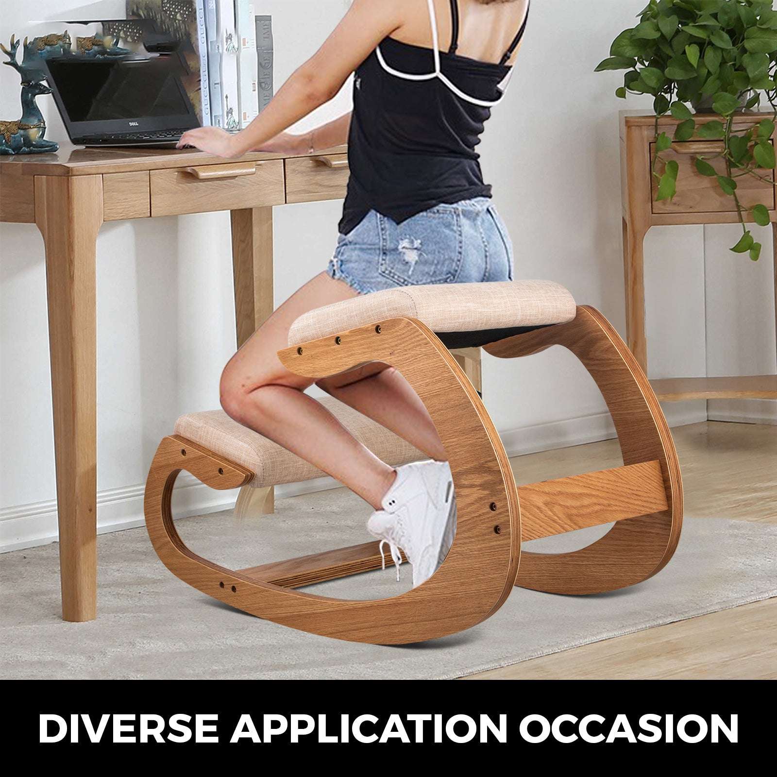 Ergonomic Kneeling Chair with Thick Cushion & Rocking Wood Frame-White Oak / CZECH REPUBLIC