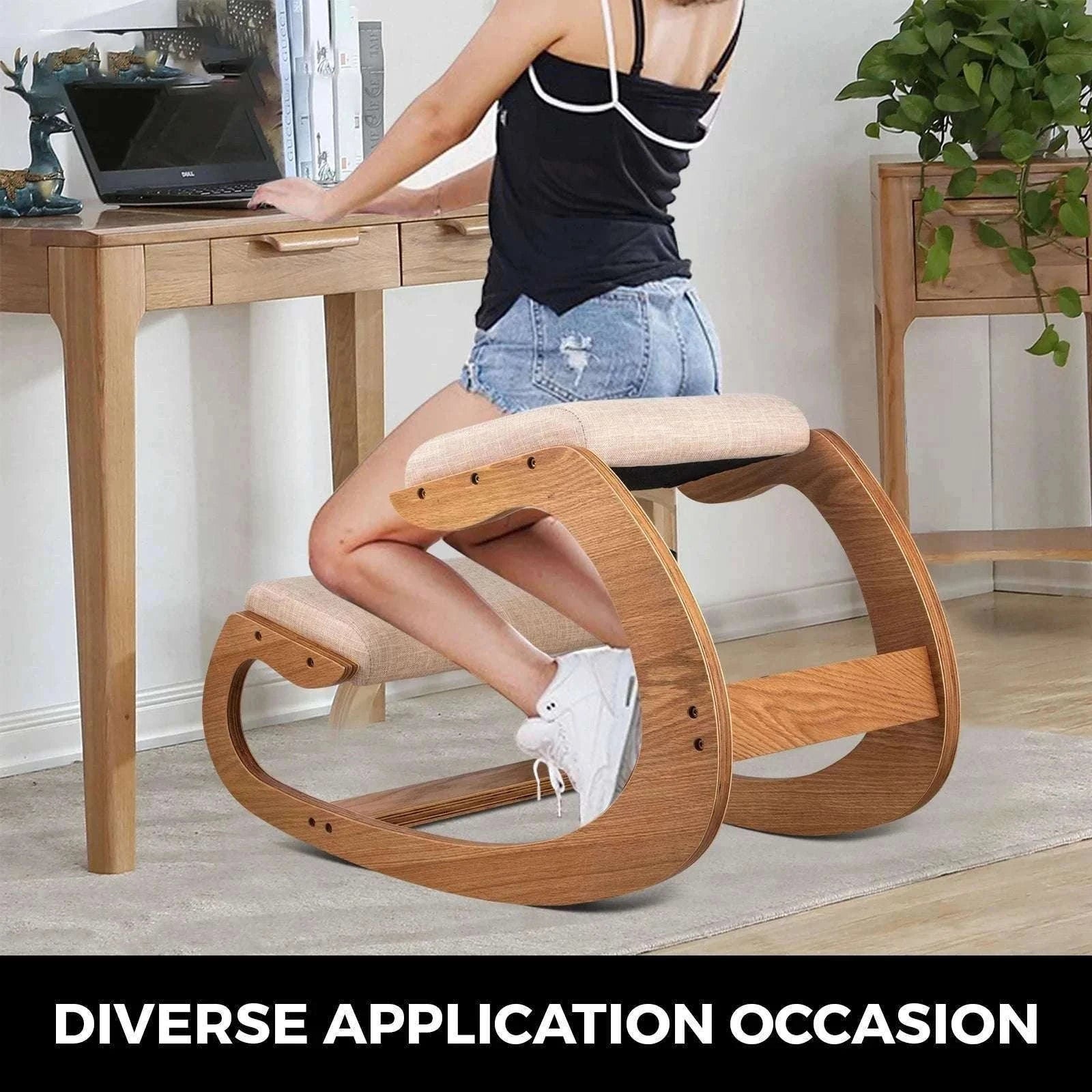 Ergonomic Kneeling Chair with Thick Cushion & Rocking Wood Frame-White Oak / CZECH REPUBLIC