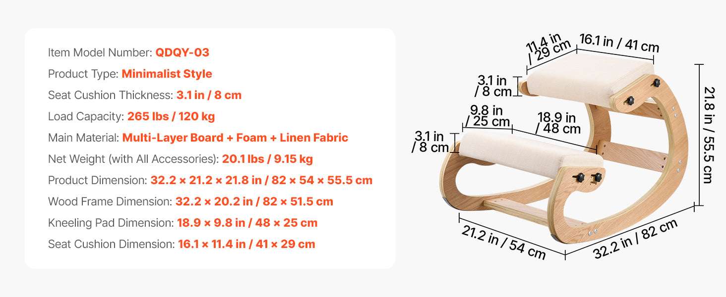 Ergonomic Kneeling Chair with Wooden Frame & Thick Cushions-Beige TypeA / United States