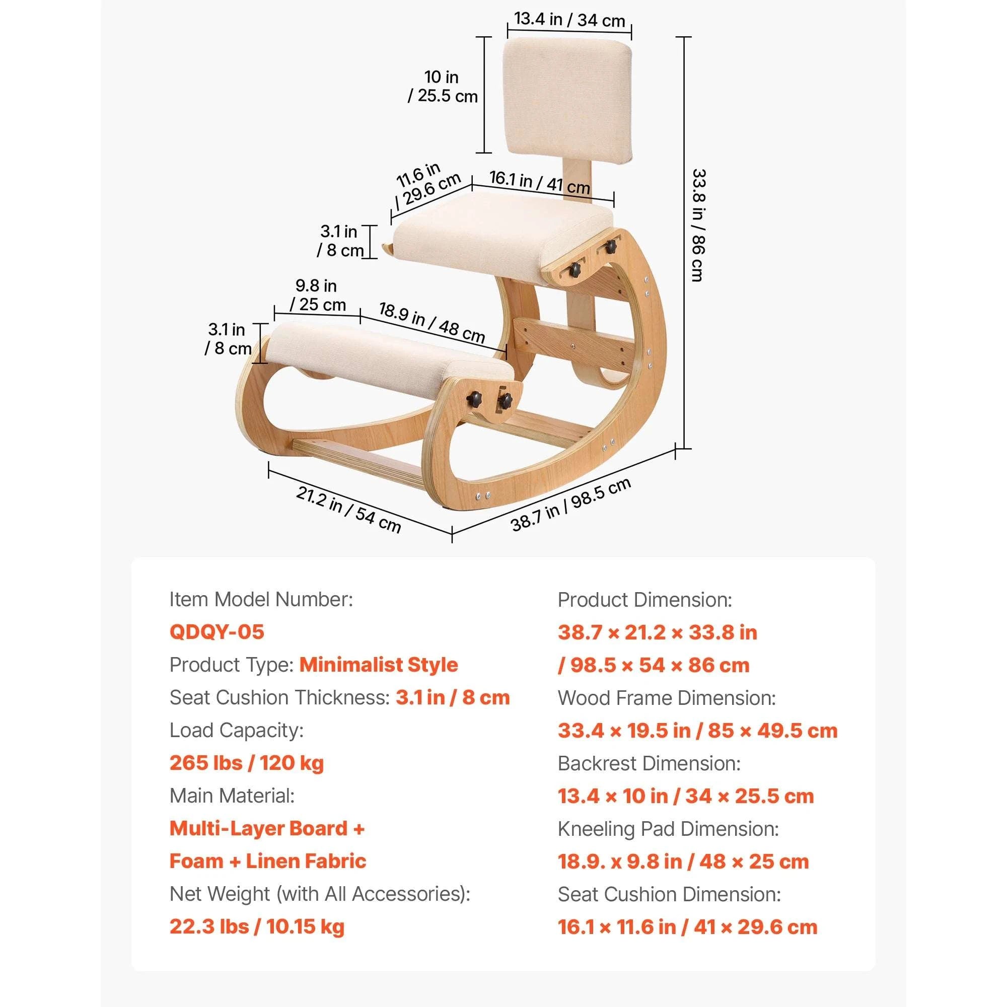 Ergonomic Kneeling Chair with Wooden Frame & Thick Cushions-Beige TypeA / United States