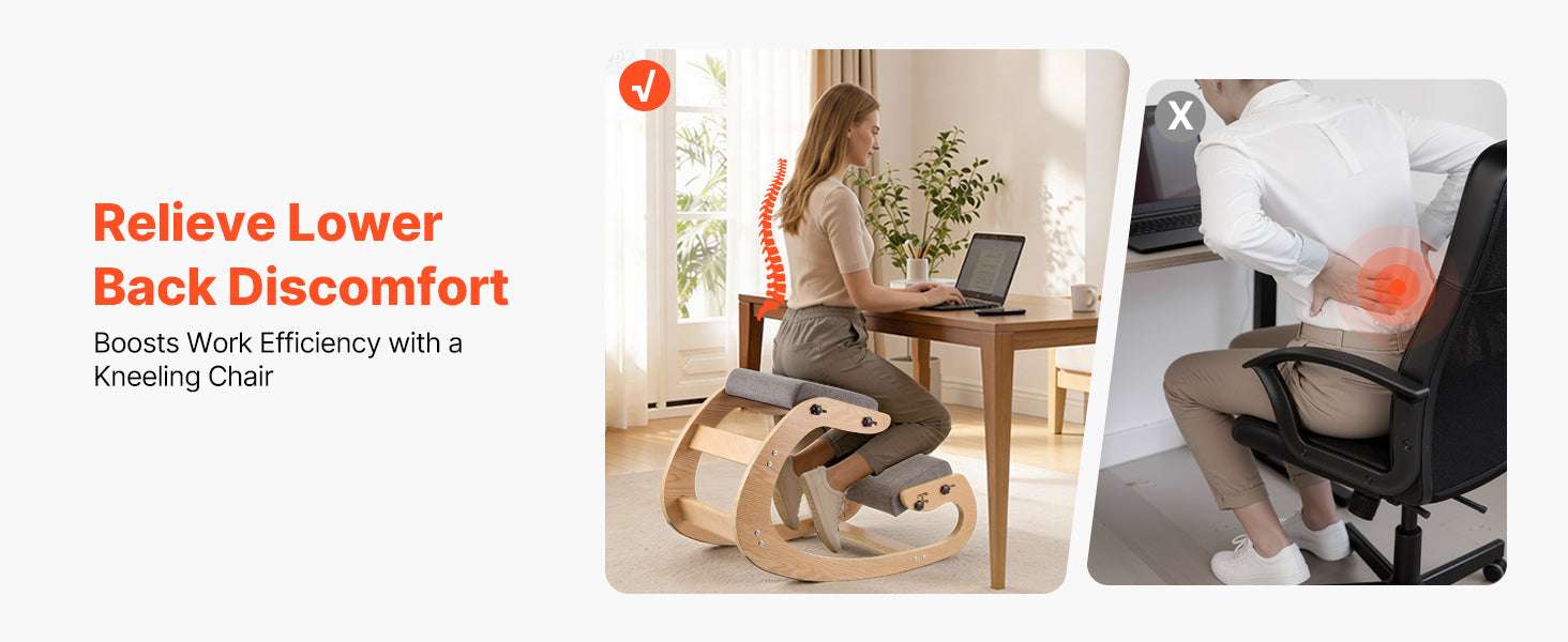 Ergonomic Kneeling Chair with Wooden Frame & Thick Cushions-Beige TypeA / United States