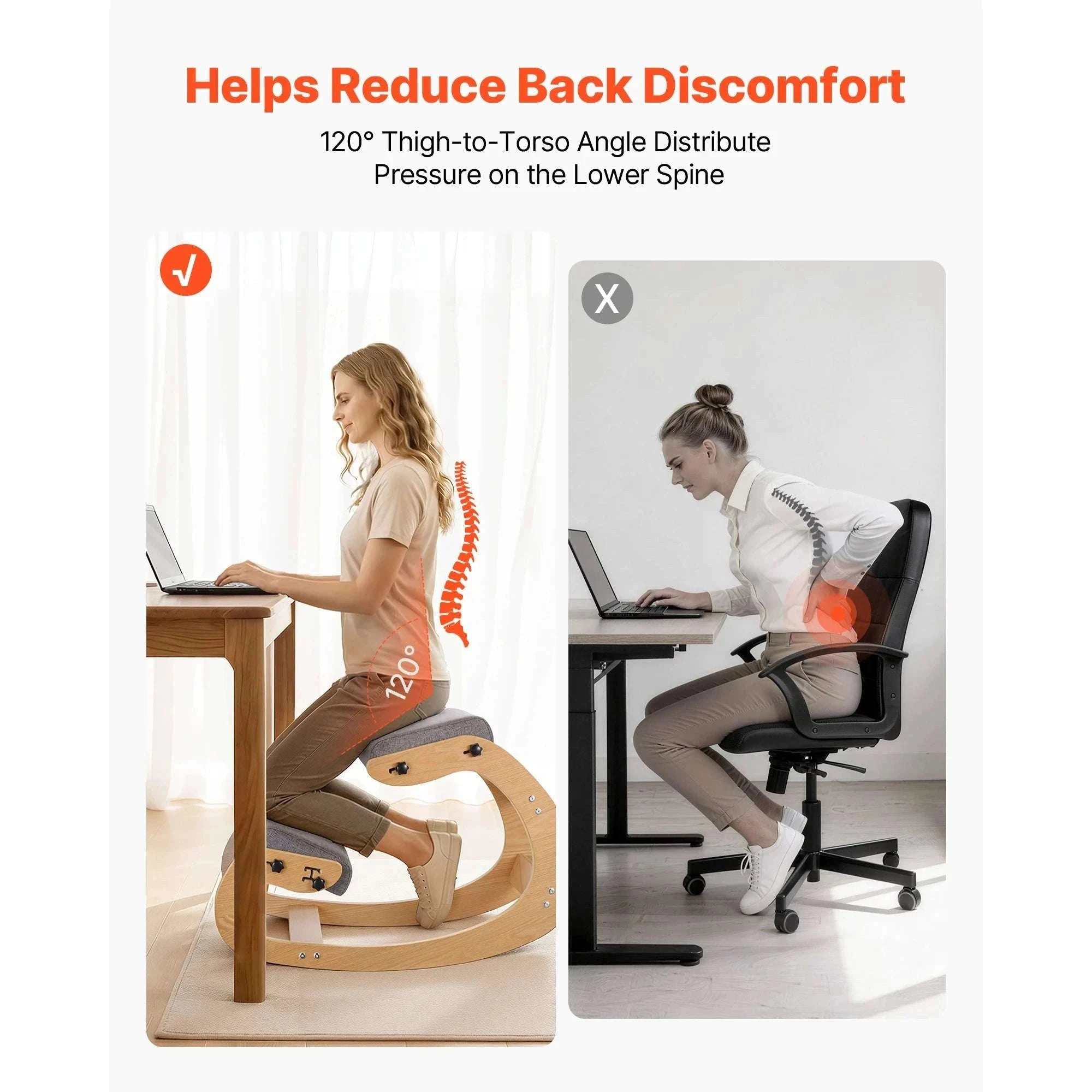 Ergonomic Kneeling Chair with Wooden Frame & Thick Cushions-