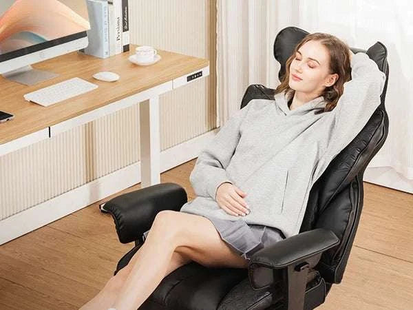 Ergonomic Leather Office Chair with Footrest & Reclining Back-black / United States