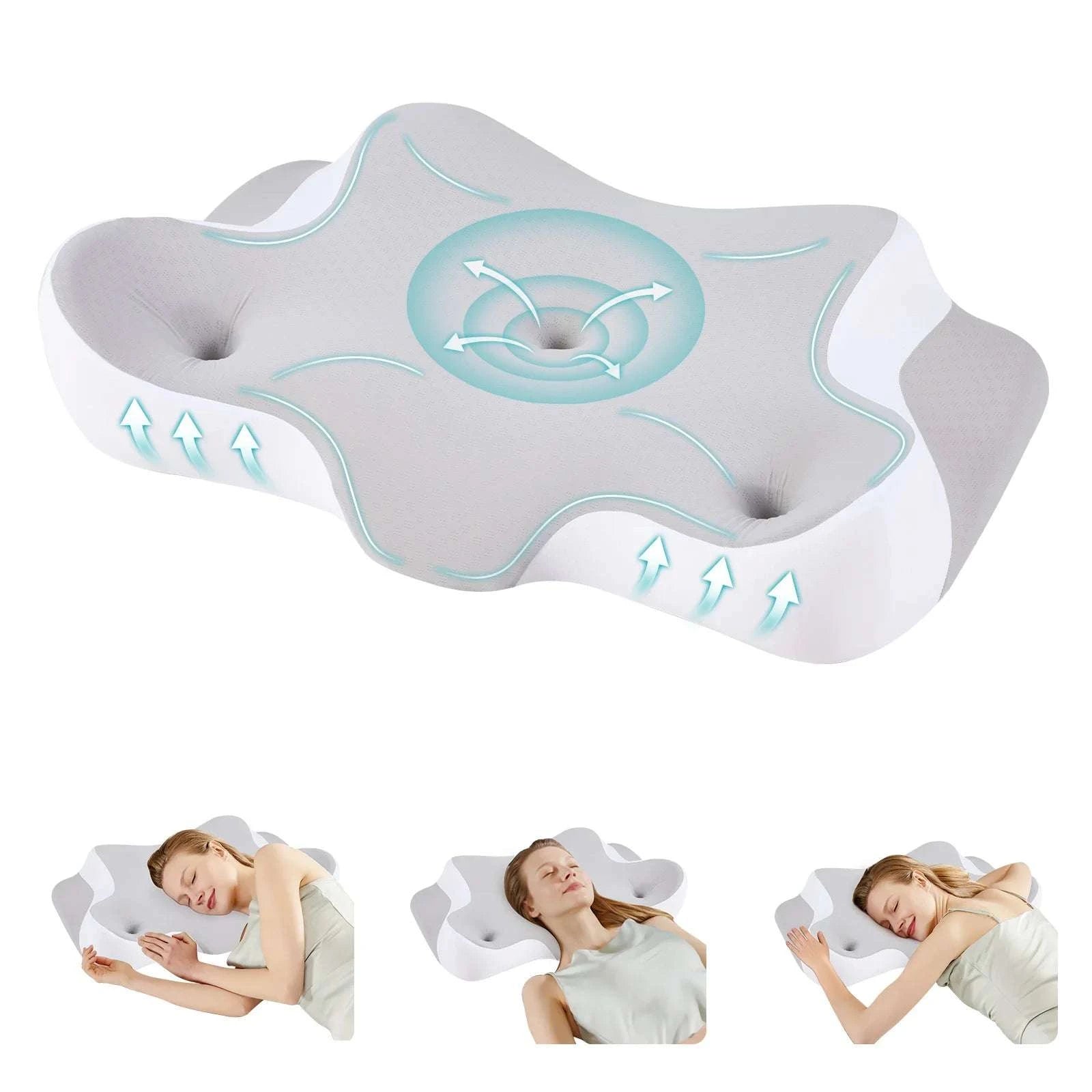 Ergonomic Memory Foam Cervical Neck Pillow with Cooling Case-WHITE / United States