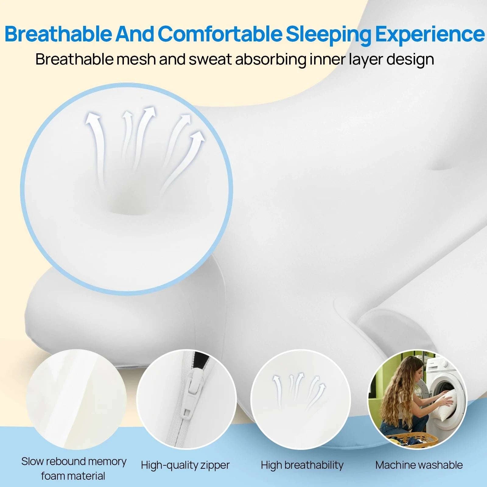 Ergonomic Memory Foam Cervical Neck Pillow with Cooling Cover-Light Grey / United States