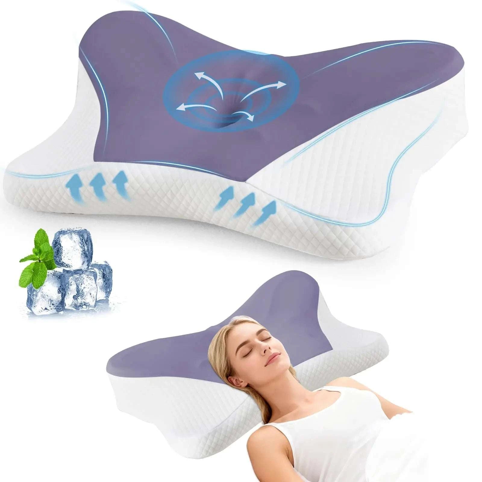 Ergonomic Memory Foam Cervical Pillow with Cooling Case-Dark Gray / United States