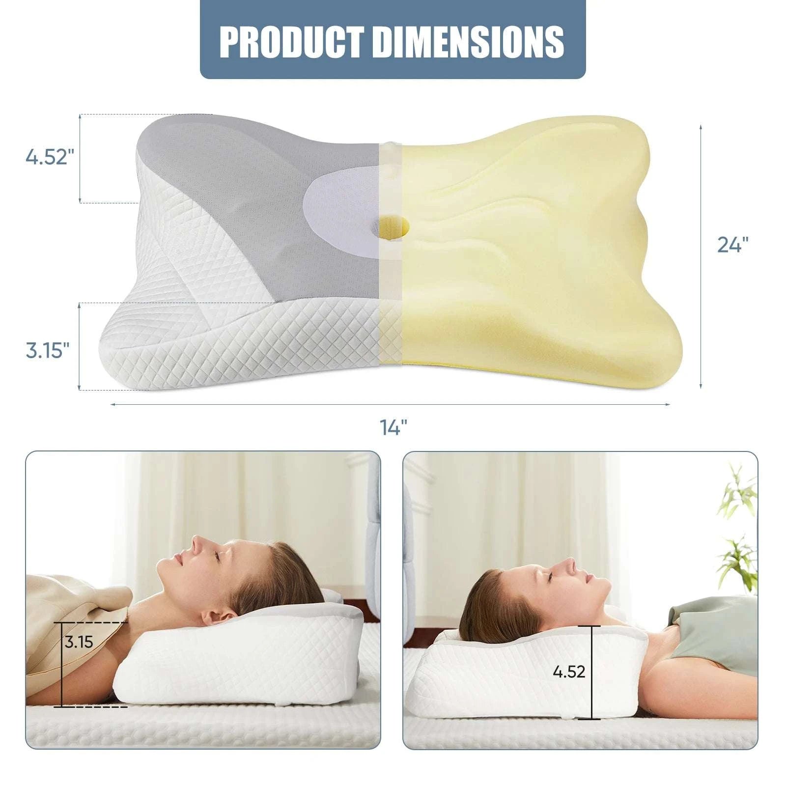 Ergonomic Memory Foam Cervical Pillow with Cooling Case-Dark Gray / United States