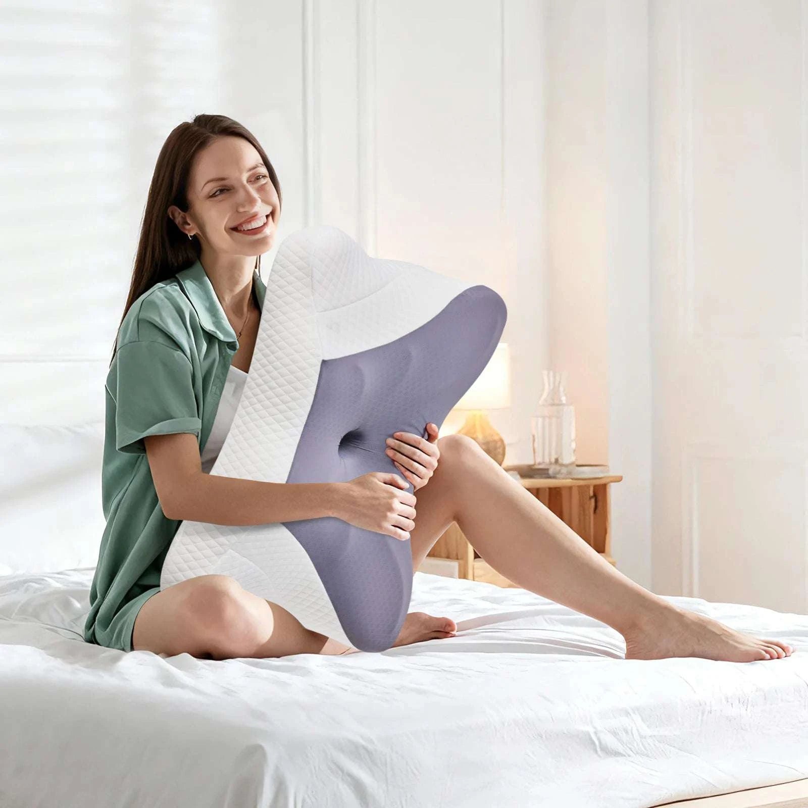 Ergonomic Memory Foam Cervical Pillow with Cooling Cover-Light Grey / United States