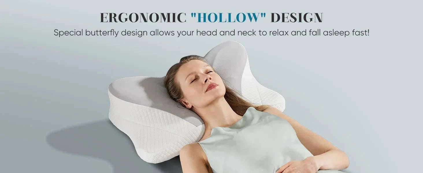 Ergonomic Memory Foam Cervical Pillow with Cooling Cover-Light Grey / United States
