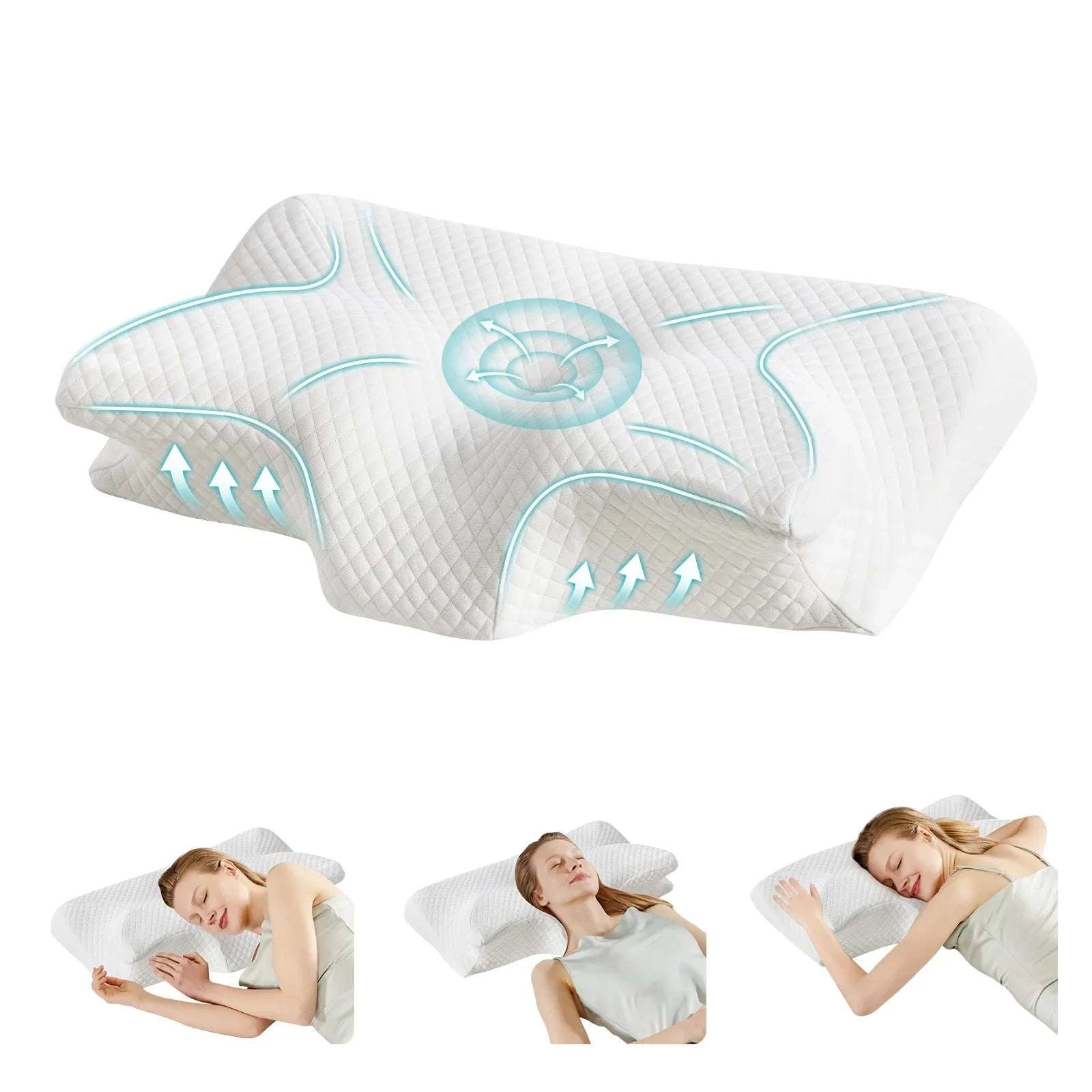 Ergonomic Memory Foam Cervical Pillow with Cooling Cover-Light Grey / United States