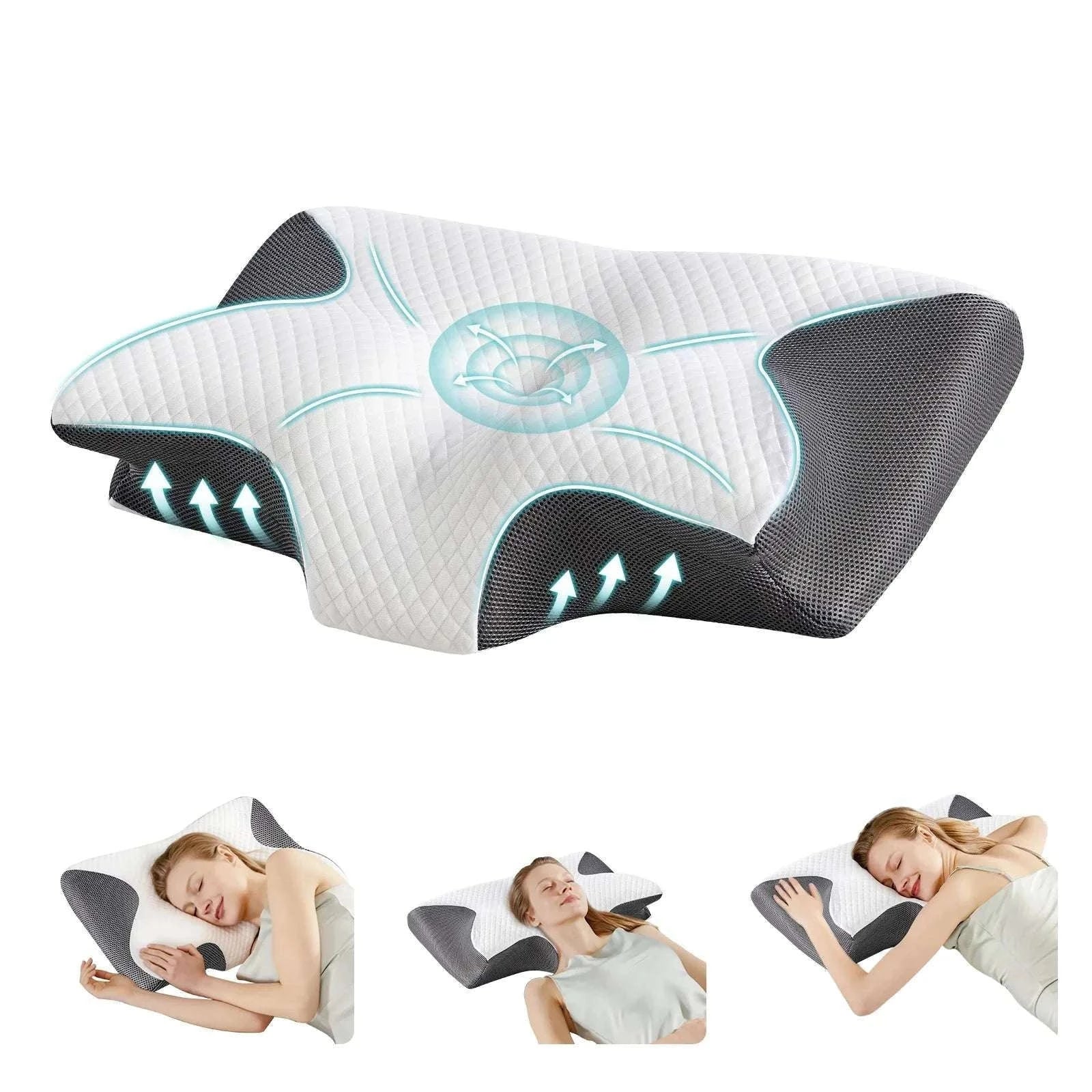 Ergonomic Memory Foam Cervical Pillow with Cooling Cover-WHITE / United States