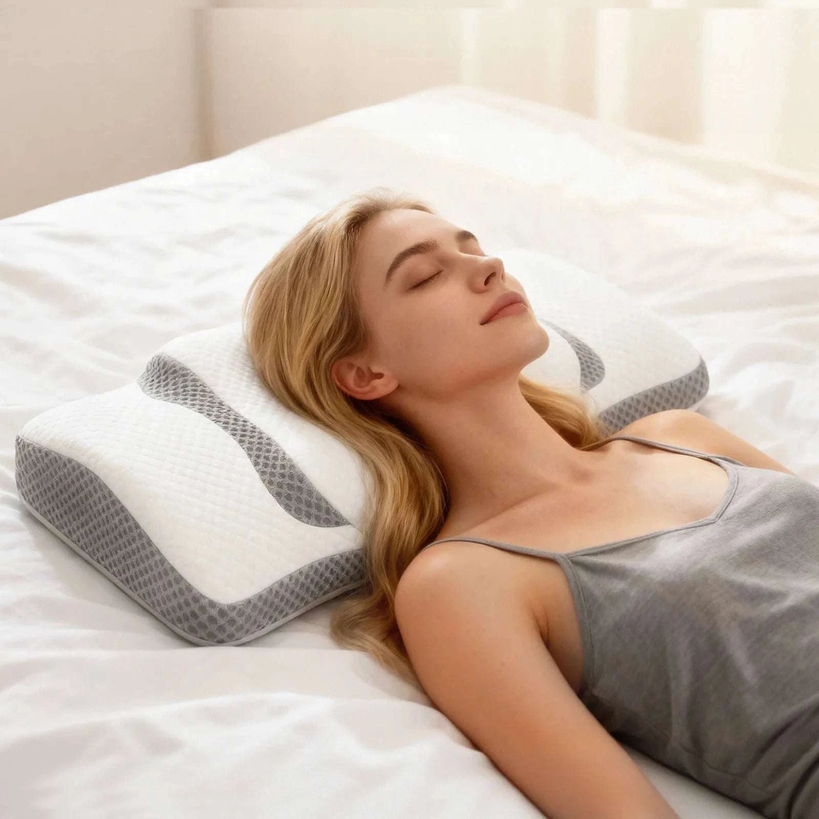 Ergonomic Memory Foam Cervical Pillow with Cooling Cover-White / United States