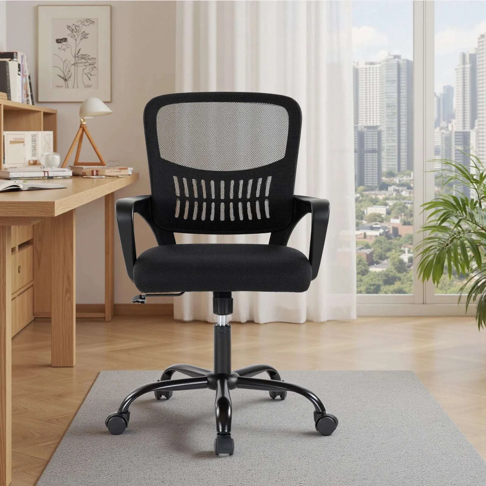 Ergonomic Mesh Office Chair with Lumbar Support & Adjustable Height-Pink / United States