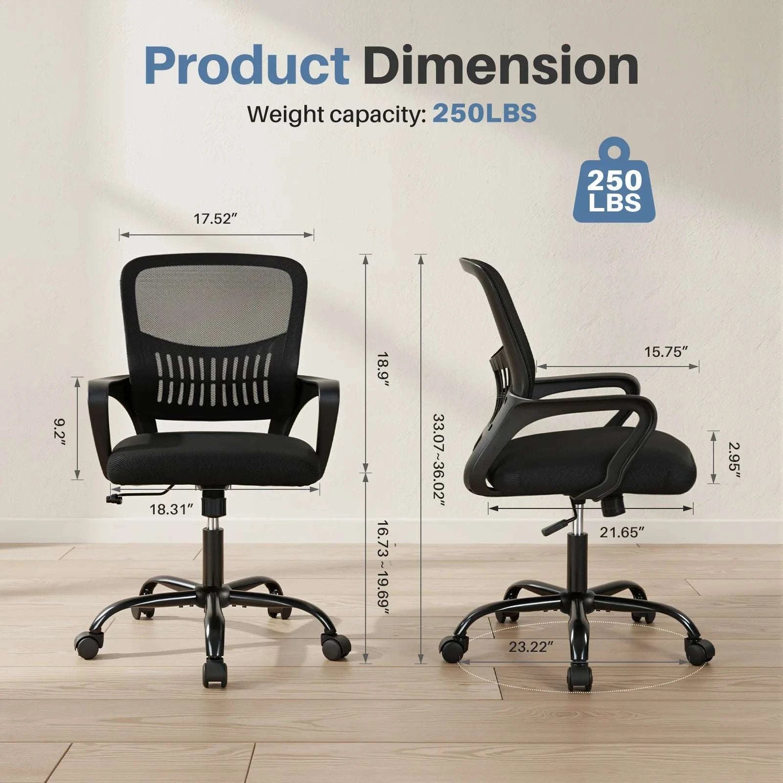 Ergonomic Mesh Office Chair with Lumbar Support & Adjustable Height-Pink / United States