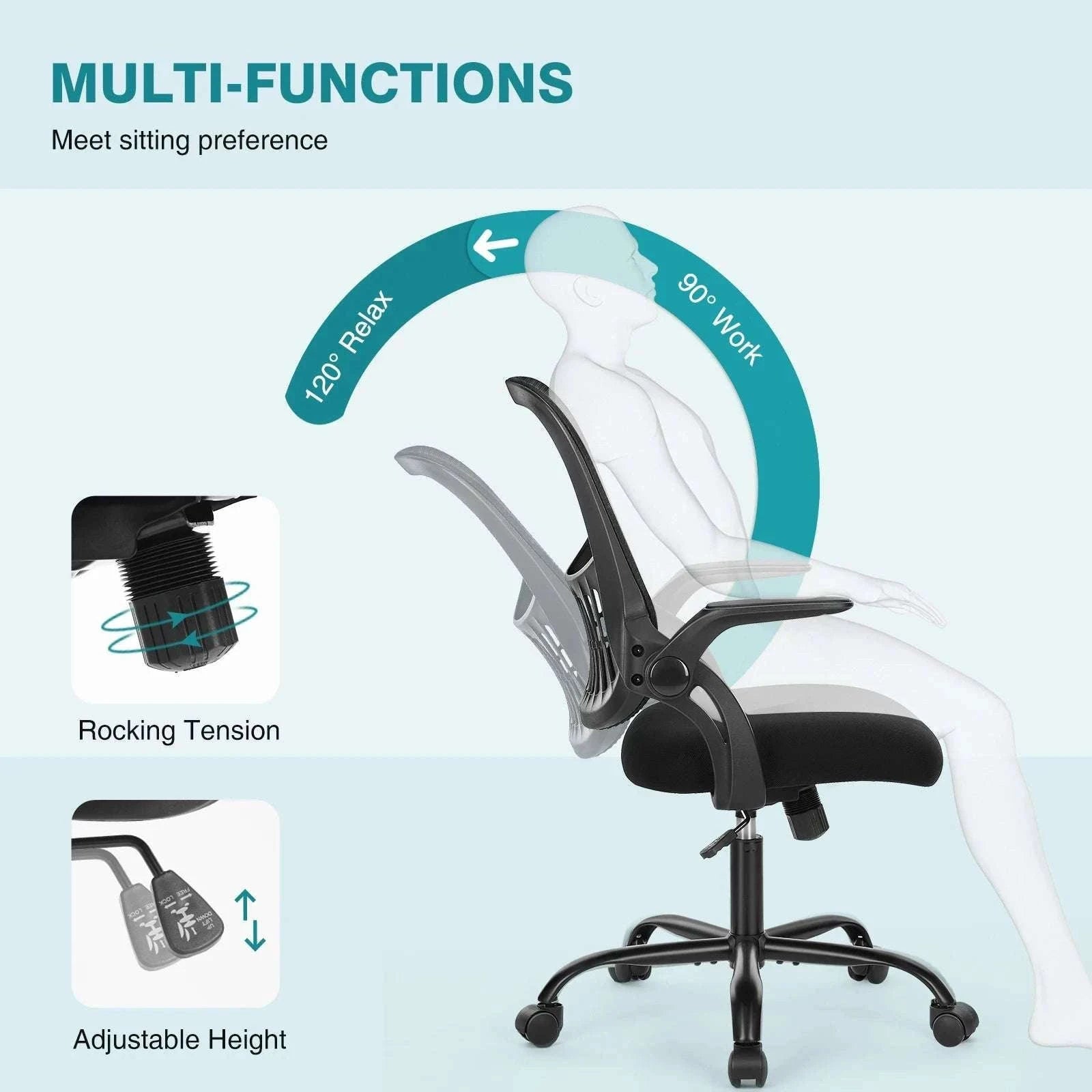 Ergonomic Mesh Office Chair with Lumbar Support & Adjustable Height-Short  flip armrest / GERMANY