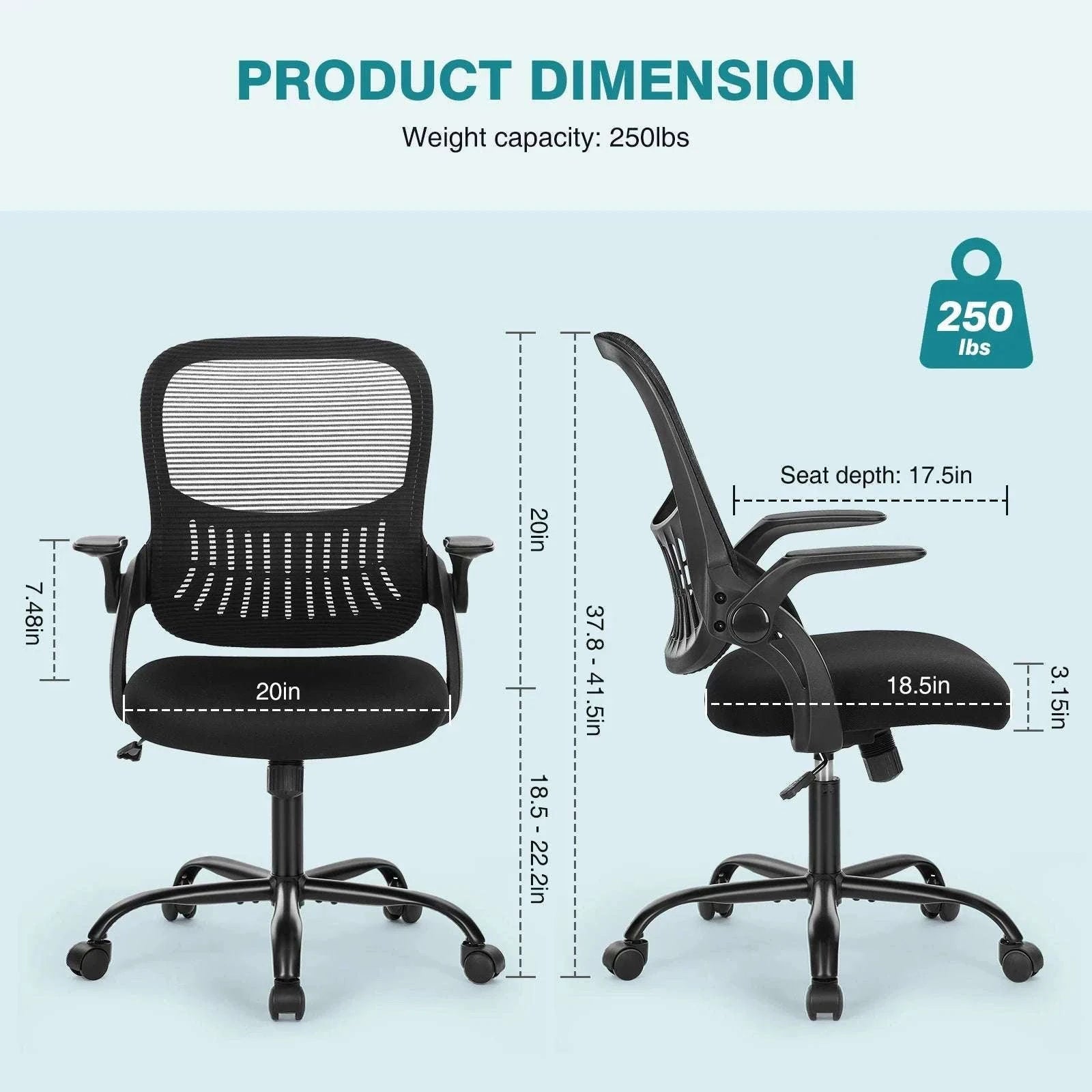 Ergonomic Mesh Office Chair with Lumbar Support & Adjustable Height-Short  flip armrest / GERMANY